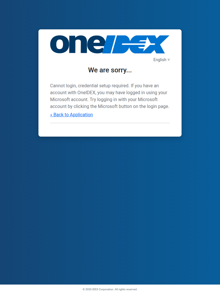 OneIDEX error page with credential error